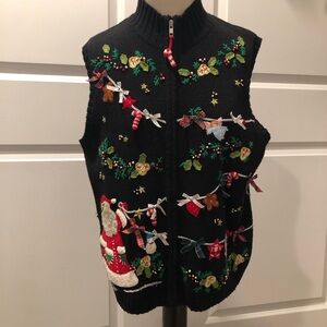 Vintage Festive Black Holiday Sweater Vest